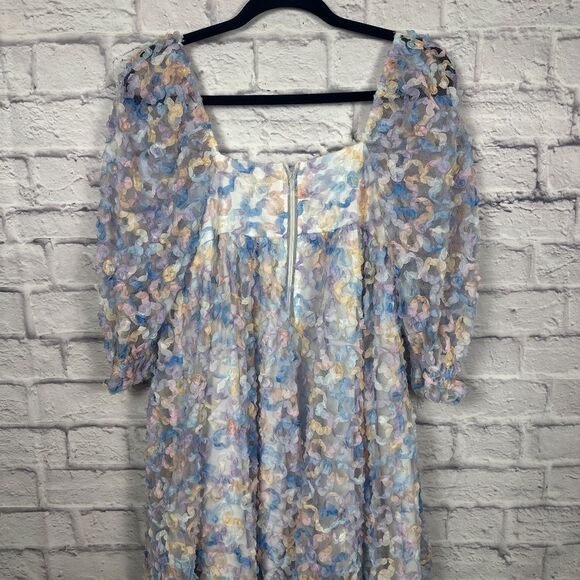 Storia Floral Pastel Flower Ombré Party Babydoll Square Neckline Dress - Picture 7 of 12